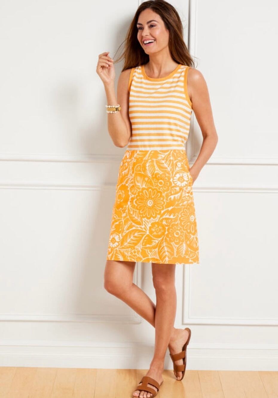 Talbots Womens 2 Golden Yellow White Tropical Leafy Canvas A Line Mini Skirt